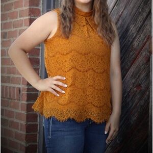 Worthington Lace Sleeveless Top - Tan